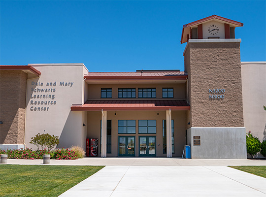 2-story Paso Robles Learning Resource Center with blue sky in backdrop